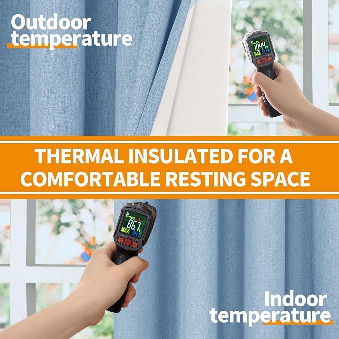 YoungsTex Light Blue Linen 100% Blackout Curtains 63 Inches Long - Image 3