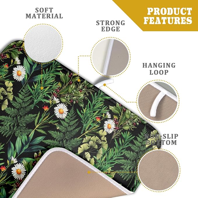 Green Botanical Dish Drying Mat 16x18 Inch Plant Leaf Fast Dry Dish Drainer - Image 4