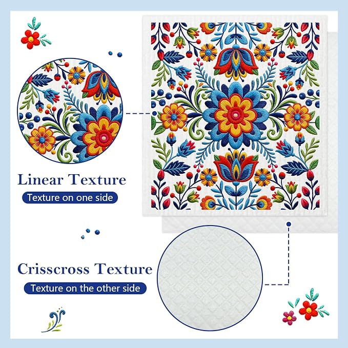 5 Pack Mixed Fiesta Floral Cinco De Mayo Kitchen Dishcloths Dish Towel - Image 3