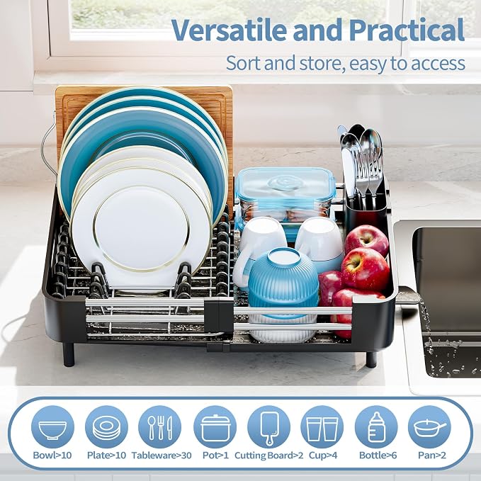 Dish Drying Rack for Kitchen Counter, Extendable Dish Rack - Image 2