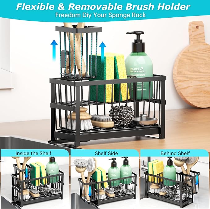 Sponge Holder for Kitchen Sink, 2 Tier Sink Caddy Organizer Countertop - Image 3