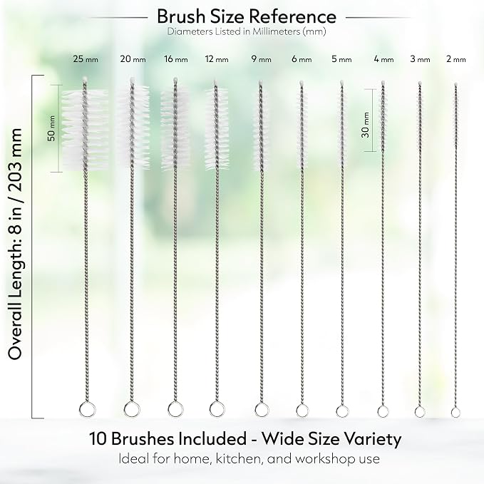 Straw Cleaning Brush Set – 10 Pack, 8-Inch Nylon Tube Pipe Cleaners in 10 - Image 2