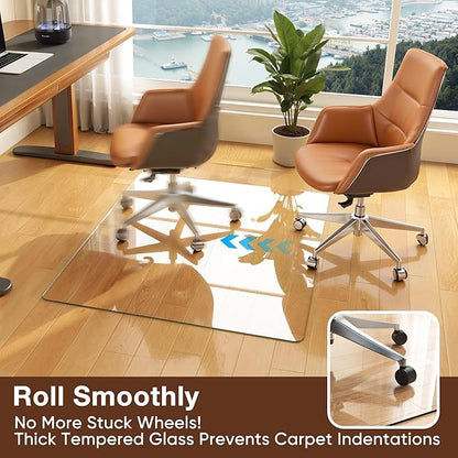 Antok Tempered Glass Chair Mat, 28"x48" Office Chair Mat for Carpet & Hardwood Floors, Heavy Duty 0.2" Desk Chair Mat for Smooth Rolling at Home or Office