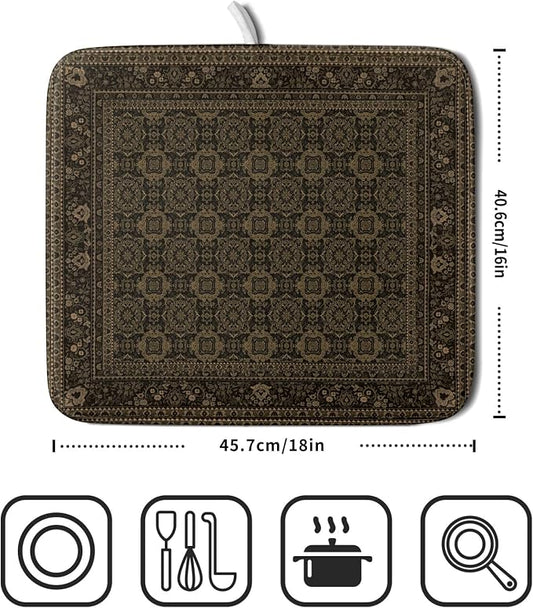 Brown Antique Tabriz Rug Dish Drying Mat - Image 2
