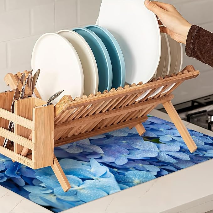 Blue Hydrangea Flower Dish Drying Mats 18x24 Inch, Dish Pad Drying Rack Mat - Image 7