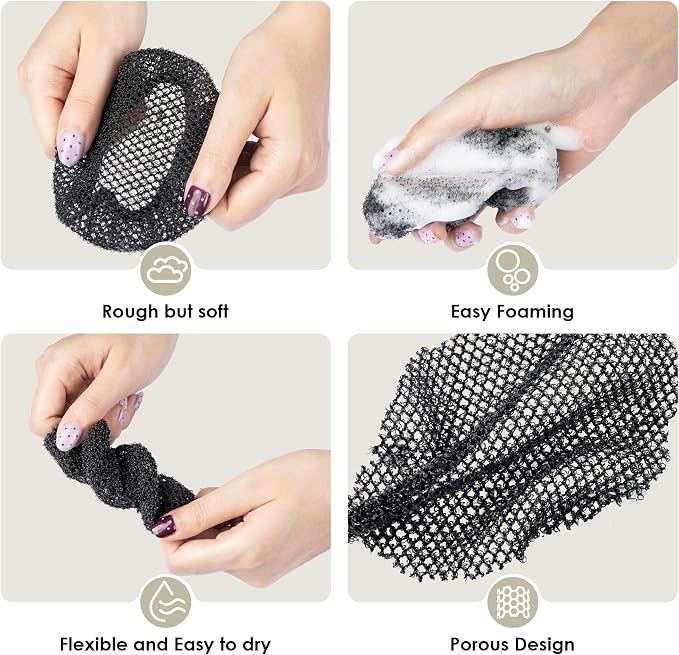 INNERNEED Exfoliating Net Cover Sponge Bath Scrubbing Loofah Rough Washcloth - Image 2