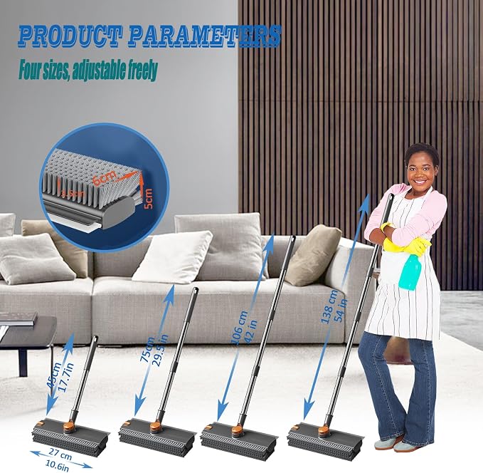 Floor Scrubbing Brush with Squeegee, 2 in 1 Grout Brush with 54" Adjustable - Image 2