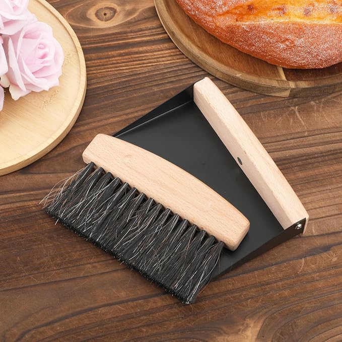 Desktop Broom and Dustpan Set, Mini Dustpan and Brush Set Wooden Handheld Broom - Image 3