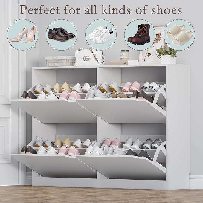 Shoe Cabinet with 4 Flip Drawers, Narrow Hidden Shoe Storage Cabinet, Slim - Image 4