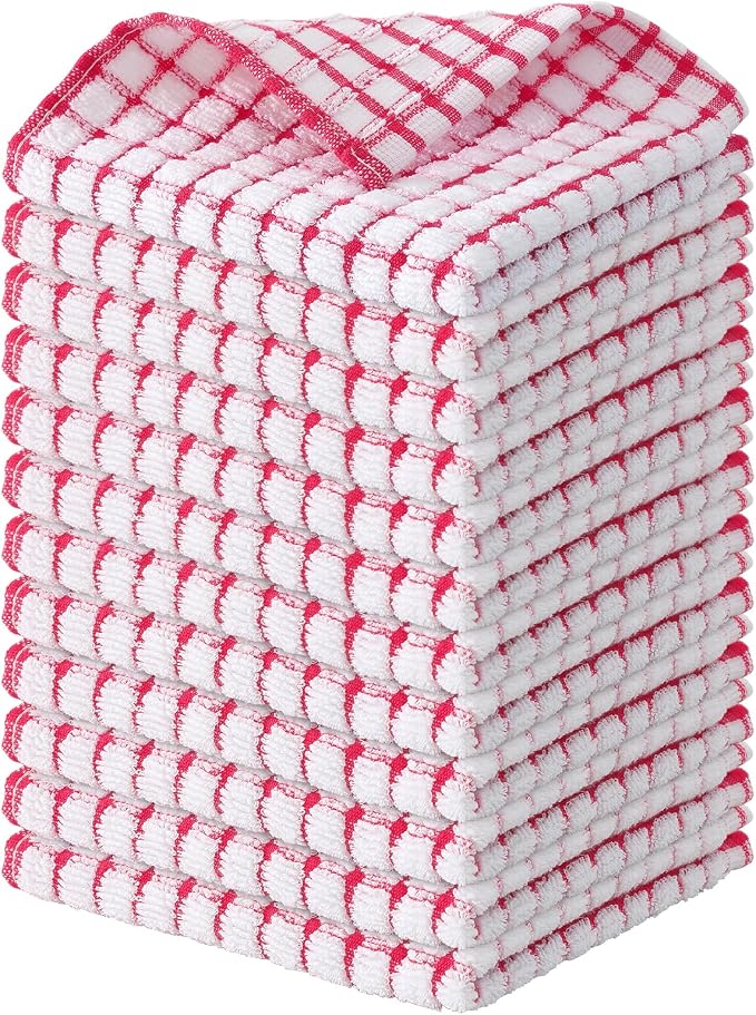 Kitinjoy Cotton 12 Pack Terry Kitchen Dish Cloths, 12 x 12 Inches Super Soft by Kitinjoy