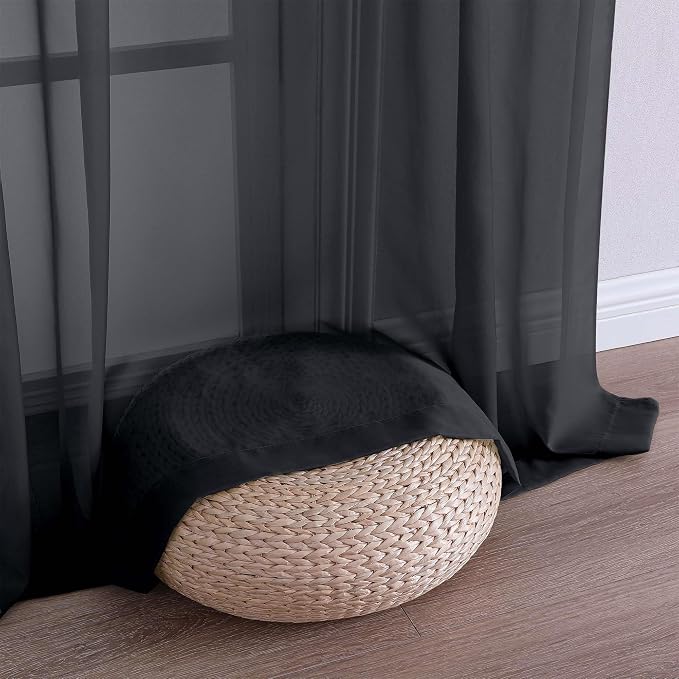 Chyhomenyc Black Sheer Curtains 78 Inches Long 2 Panels Set - Image 3