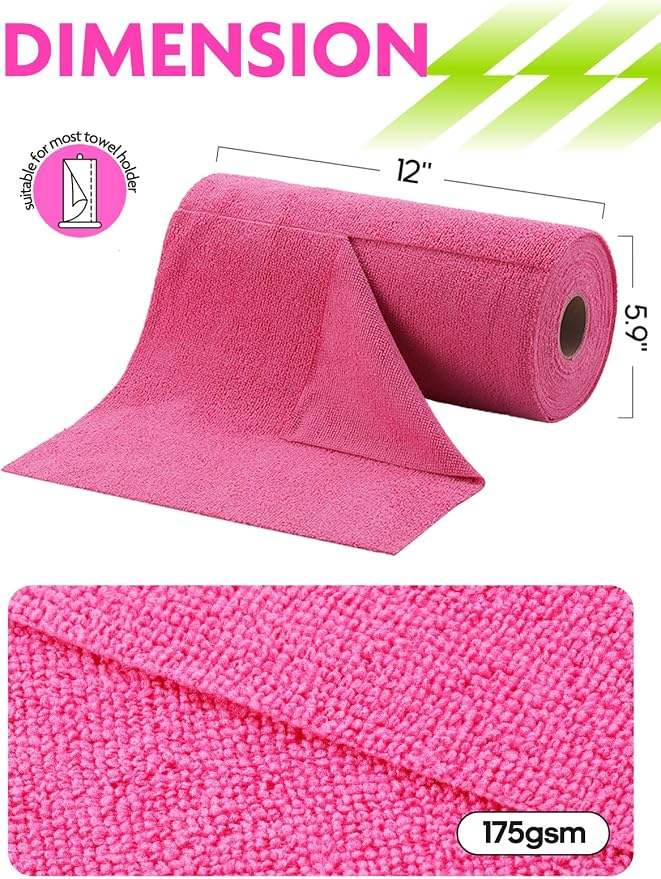 Tear-A-Rag Roll -50 Pack, 12 x 12" Microfiber Cleaning Cloth, Reusable Towels - Image 6