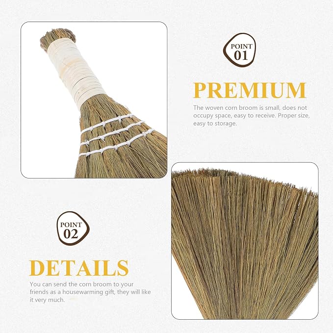 NUOBESTY Small Hand Broom Corn Whisk Broom 20x28cm White Handle Straw Household - Image 8