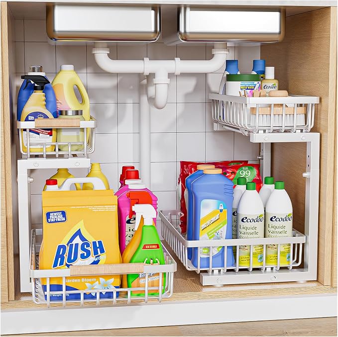 Under Sink Organizer, 2 Pack 2 Tier Under Sink Organizers and Storage, Slide by Unknown
