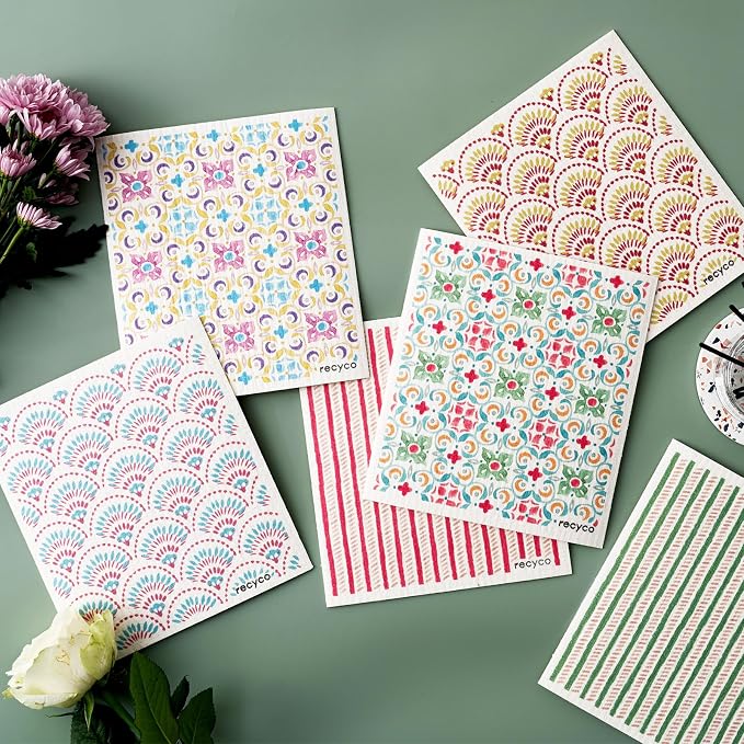 RECYCO Swedish Dishcloths for Kitchen | 6 Pack Boho Mosaic Bliss Washable Dish - Image 2