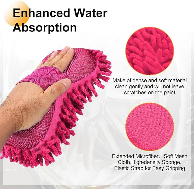 HARFINGTON Car Wash Sponge 8.7" x 4.3" Chenille Microfiber Mitt Scratch-Free - Image 4