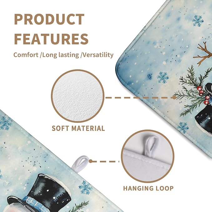 Snowman Super Absorbent Dish Drying Mat, 18x24 Inch, Winter Blue Snowflake Dish - Image 3