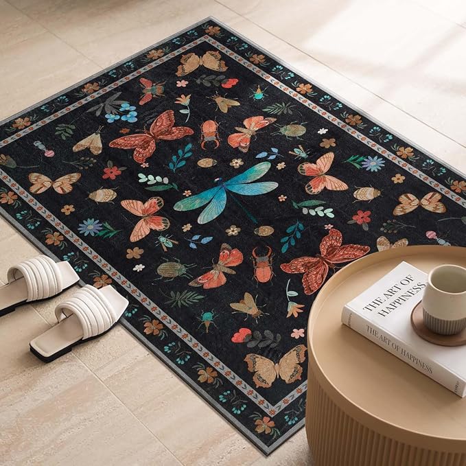 2x3 Washable Rug, Small Door Mat Floral Entryway Rug, Boho Front Door Mat by Rugxara