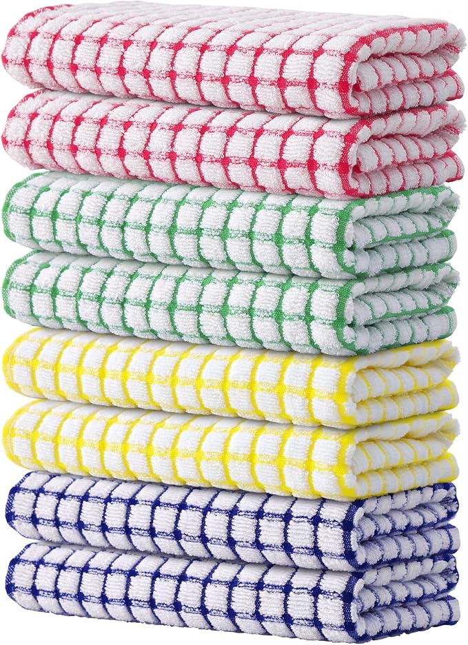 Kitinjoy Cotton 8 Pack Terry Kitchen Towels, 16 x 25 Inches Super Soft and by Kitinjoy