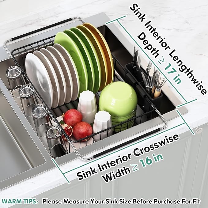 Over the Sink Expandable Dish Drainer Drying Rack In Stainless Steel - Image 2