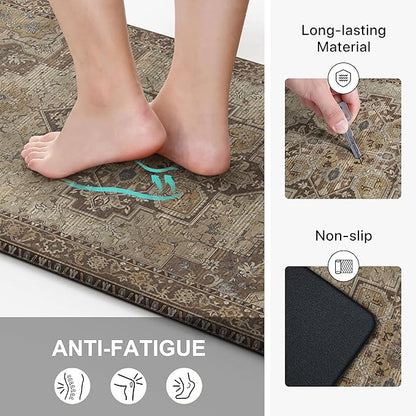 GENIMO Kitchen Mats for Floor, Washable Anti Fatigue Mat for Cushioned, 17.3"x59", Waterproof Kitchen Rugs, Non Slip Foam Comfort Standing Mat Rug for Home, Runner, Sink, Laundry, Rustic Brown