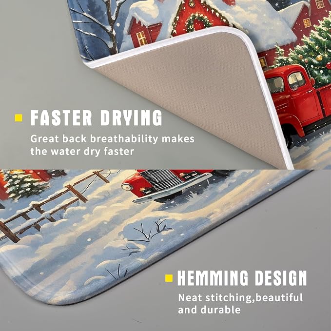 Christmas Dish Drying Mat for Kitchen Counter 16x18 Red Truck Winter Xmas Snow - Image 3
