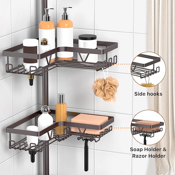 KEGII 4-Tier Corner Shower Caddy Tension Pole - Image 3