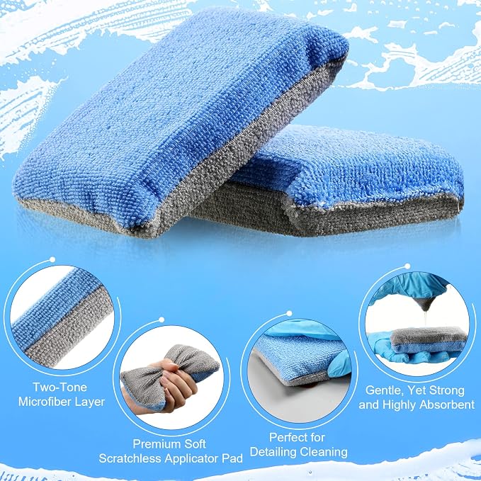 Tallew 24 Pieces Blue and Gray Thin Microfiber Ceramic Coating Applicator - Image 3
