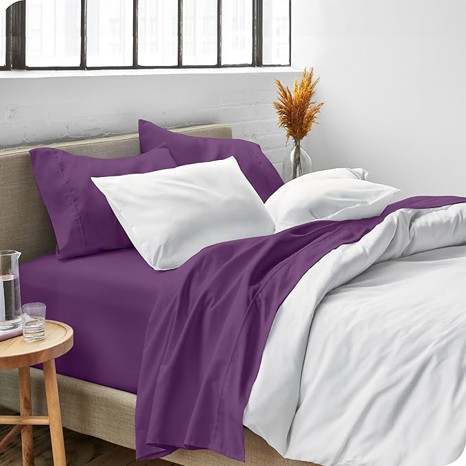 Bare Home Twin XL Sheet Set - College Dorm Size - Luxury 1800 Ultra-Soft Microfiber Twin Extra Long Bed Sheets - Deep Pockets - Easy Fit - Extra Soft - 3 Piece Set - Bed Sheets (Twin XL, Plum)