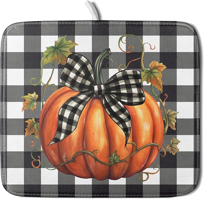 Autumn Pumpkin Drying Mats for Kitchen Counter 16×18 Inch Maple Leaves Dish - Image 2