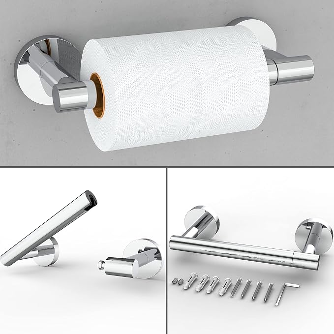 Polished Finish Toilet Paper Holder & Towel Ring SUS304 Stainless Steel 2pc - Image 3
