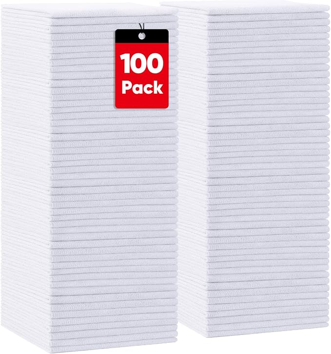 HOMEXCEL White Microfiber Cleaning Cloths 100 Pack, Reusable Cleaning Rags Shop by HOMEXCEL