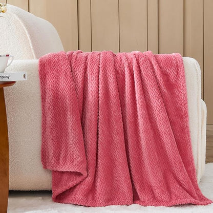 NEWCOSPLAY Super Soft Twin Blanket Coral Pink Premium Silky Flannel Fleece Leaves Pattern Lightweight Bed Blanket All Season Use (Coral Pink, Twin(60"x80"))