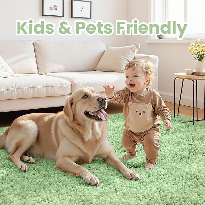 6x9 Area Rugs for Living Room Rug: Soft Fluffy Shag Mint Green Rugs for Bedroom, Non-Slip Large Fuzzy Plush Rug Indoor Floor Carpet for Nursery Kids Boys Girls Room, Dorms, Playroom, Modern Home Decor
