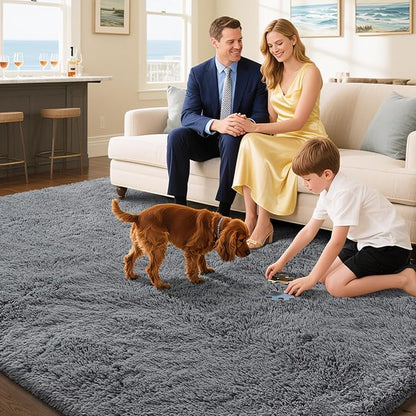 Fluffy Rug Shaggy Area Rug, Dark Grey 10x14 Area Rugs for Bedroom, Super Soft Shaggy Rugs for Living Room Bedroom Kids Room Home Decor, Upgrade Anti-Skid Rectangular Fuzzy Rug