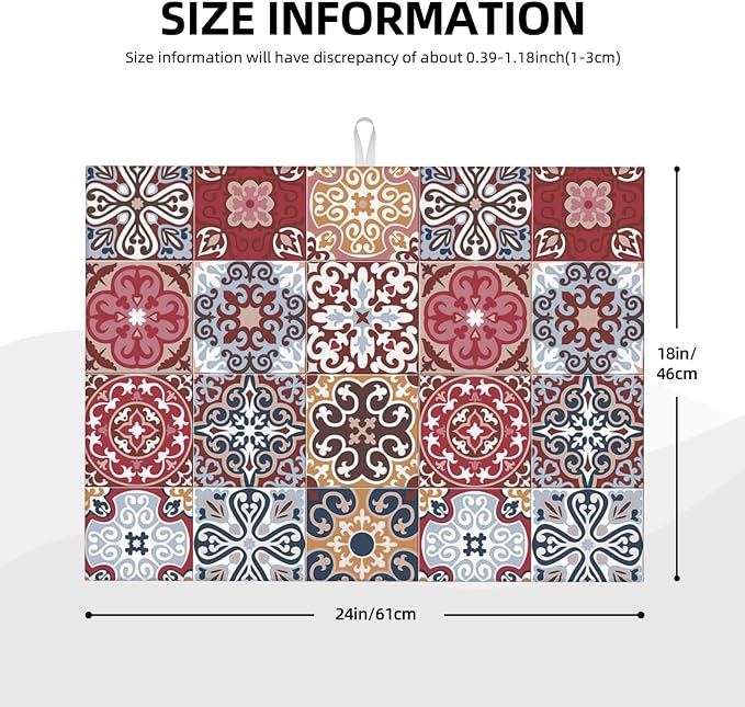 Retro Bohemian Dish Drying Mat 18x24 inches Microfiber Absorbent Fast Dry Mat - Image 3