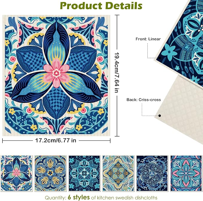 6 Packs Swedish Paper Cloths for Kitchen, Reusable Paper Towels Washable Dish - Image 2