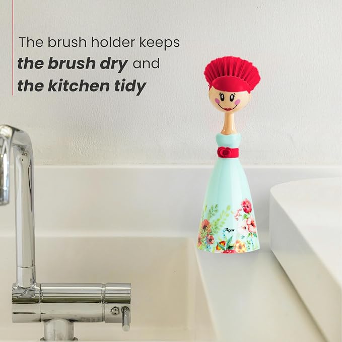 Vigar Dolls Dish Brush with Ergonomic Handle and Dres-shaped Storage Holder - Image 6