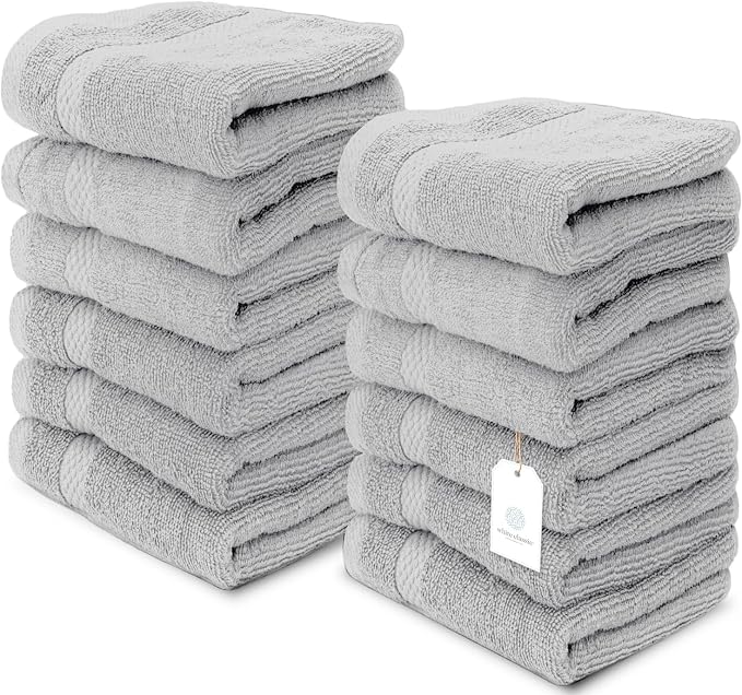 White Classic Luxury Cotton Washcloths 13x13 Inch by WhiteClassic