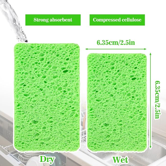 6 Pack Cellulose Sponges Large Size Heavy Duty Scrub Kitchen Sponge Clean Tough - Image 2