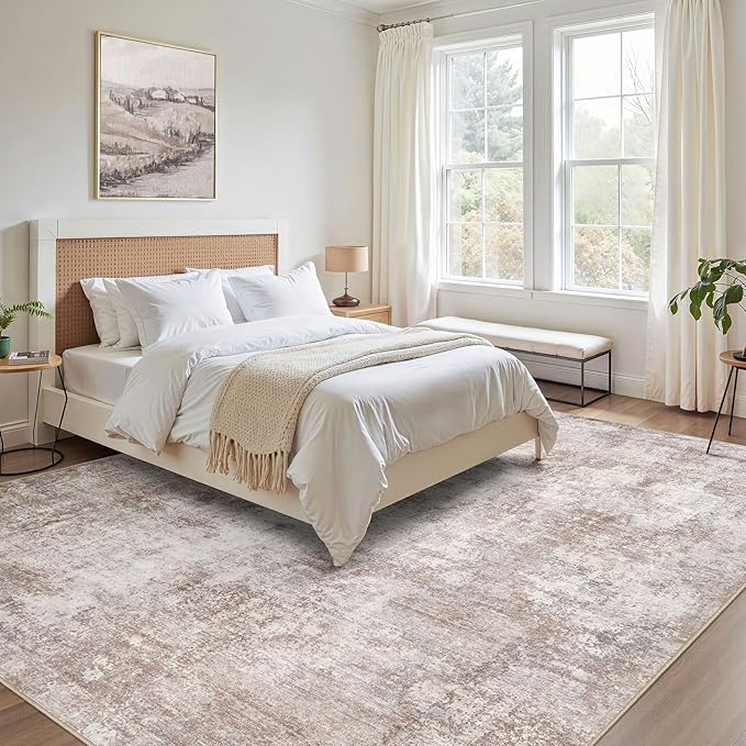 Washable 8X10 Area Rug: Modern Abstract Soft Non-Slip Indoor Rugs Home Decor - Low Pile Stain Resistant Foldable Carpetfor Living Room Bedroom Dining Room Playroom Office(Brown,8'x10')