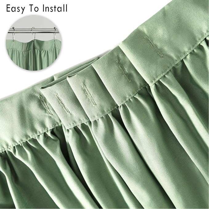Light Green Ruffle Shower Curtain 72“ W x 84” H, Vintage Handcrafted Bow Tie - Image 3