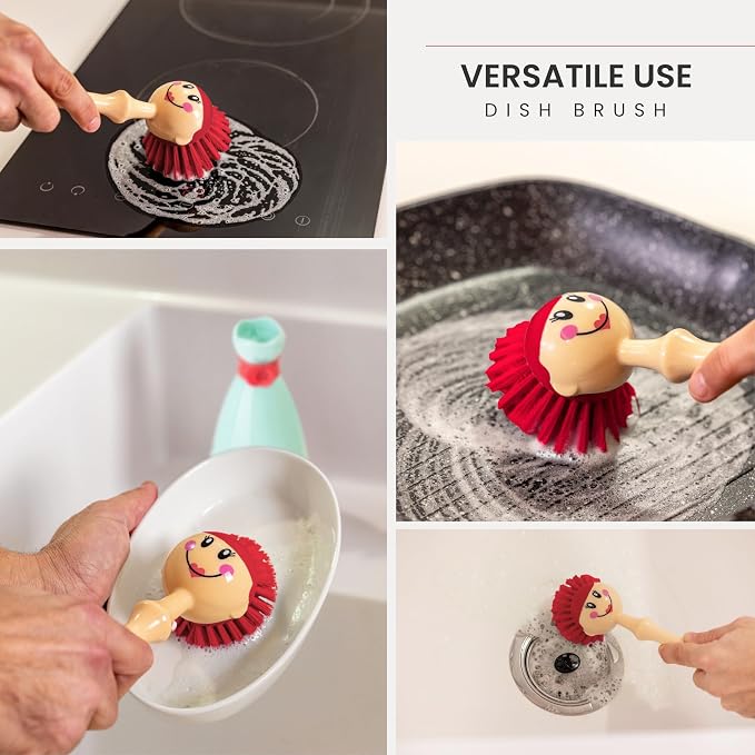 Vigar Dolls Dish Brush with Ergonomic Handle and Dres-shaped Storage Holder - Image 5