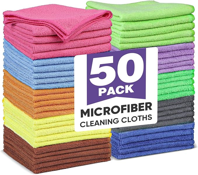 10 Colors Microfiber Cleaning Cloths, 50 Pack Assorted Cleaning Rags, Highly by TEAWOO