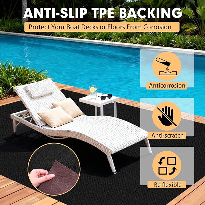 Marine Carpet, 5 FT x 20 FT Black Indoor/Outdoor Carpet, 0.2" Thick, Non-Slip, Waterproof, Machine Made, High Pile, Rectangular Area Rug