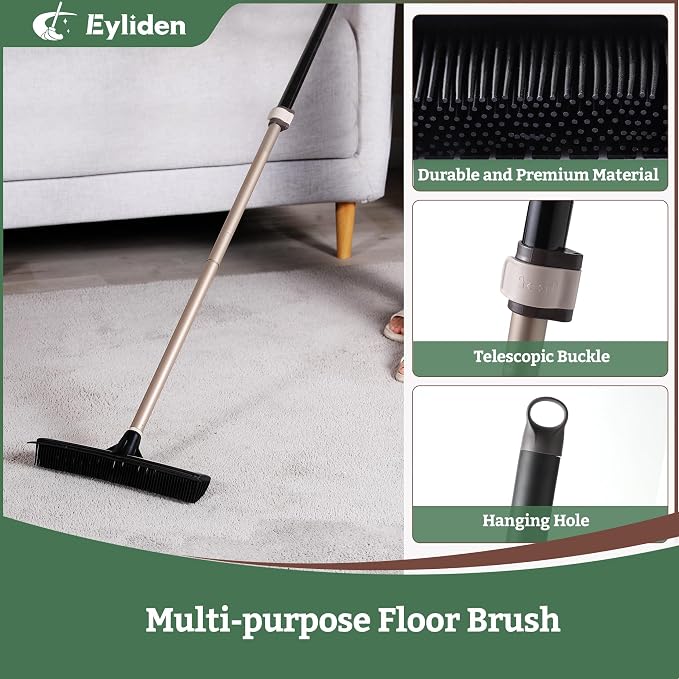 Eyliden Rubber Carpet Rake for Pet Hair, 2-in-1 Push Broom - Image 7