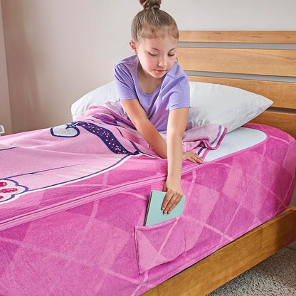 Bleacher Creatures ZippySack Twin Bed Zip-Up Bedding – Super Soft Fleece Fitted Blanket with Side Pocket & Durable Zipper – Easy Bed-Making for Kids (Unicorn)