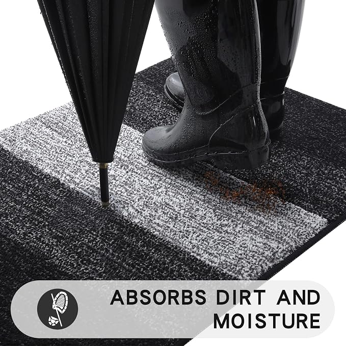Kitinjoy Indoor Outdoor Door Mat, 47x24 Non-Slip Absorbent Dirt Trapper - Image 2