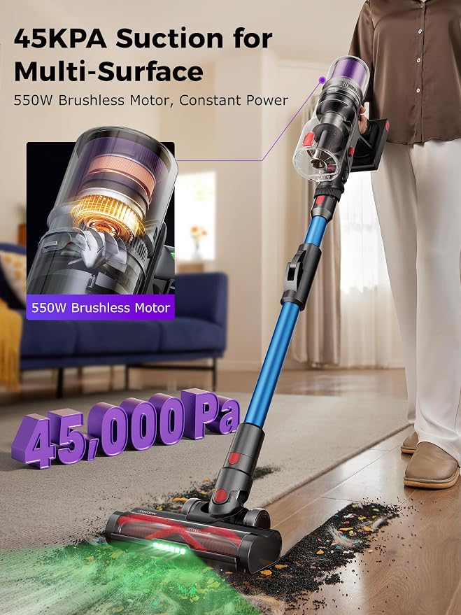 Proscenic Cordless Vacuum Cleaner, 45Kpa 55Mins Runtime, 180°Bendable Wand - Image 2