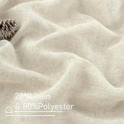 LAMIT Light Filtering Natural Linen Curtains 63 inches Long, Ivory Cream Linen Textured Semi Sheer Back Tab and Rod Pocket Boho Drapes for Bedroom/Living Room, 2 Panels, 70 x 63 Inch